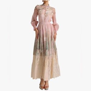 BELLA BARNETT Beige Lace Patchwork Printed Set Skirt Set